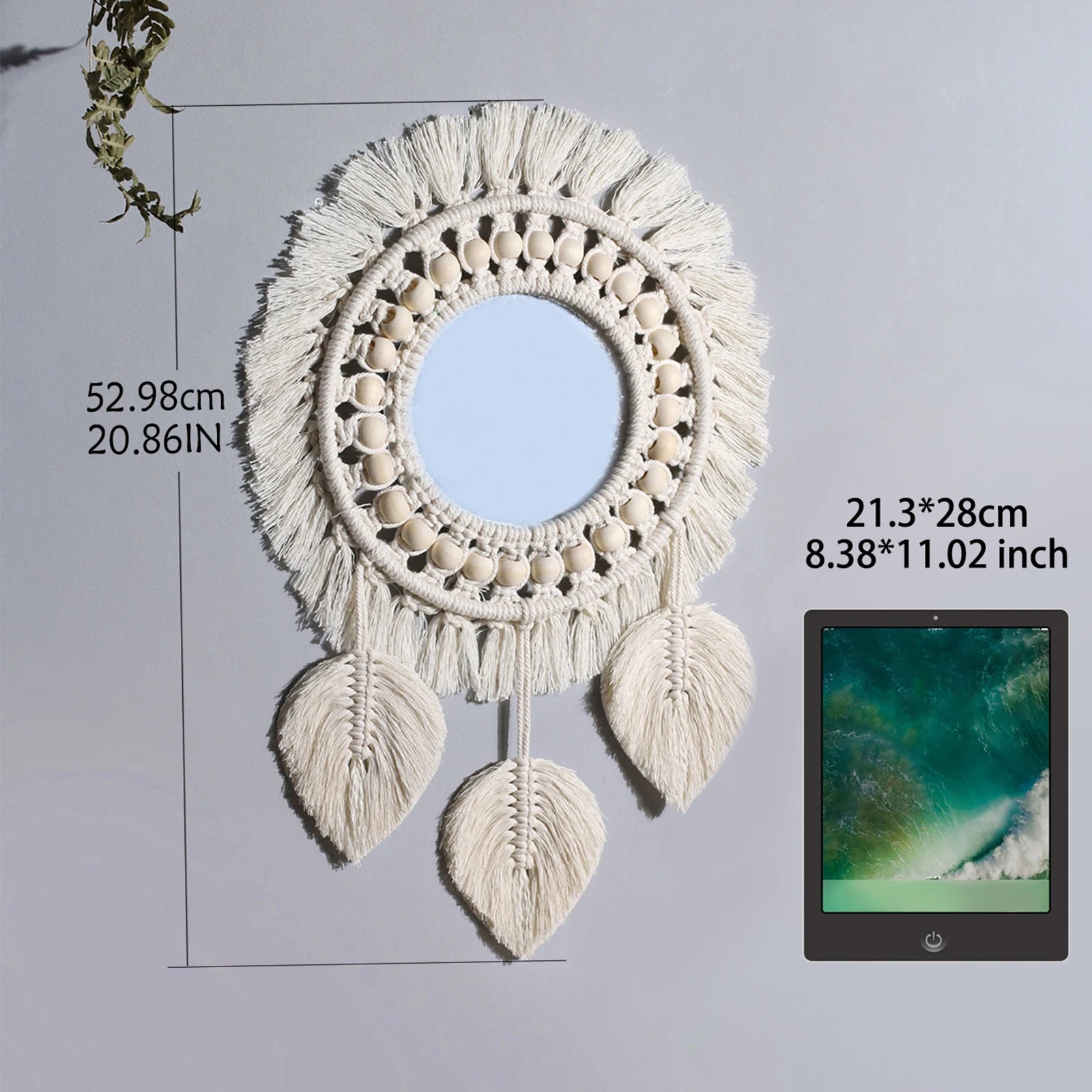 miroir décoratif boho en macramé pour décoration murale artisanale - vue 12 sur 13