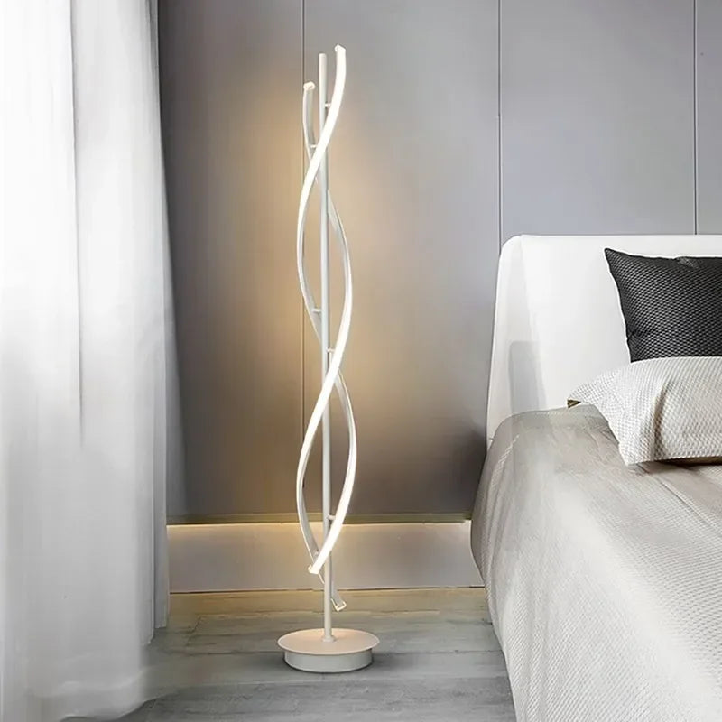 Lampadaire LED moderne en spirale en aluminium pour canapé à côté de la chambre à coucher salon décoration intérieure verticale salle d'étude chevet maison lumière - vue 4 sur 8