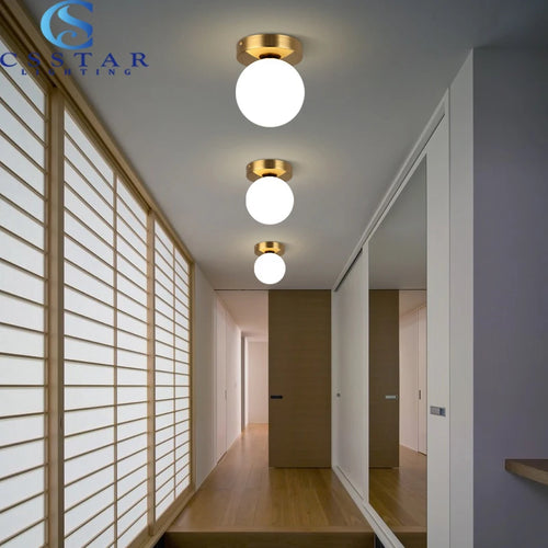 Nordique Simple moderne rond boule de verre plafonnier salon éclairage couloir plafonnier chambre lampe lumière LED - vue 4 sur 9
