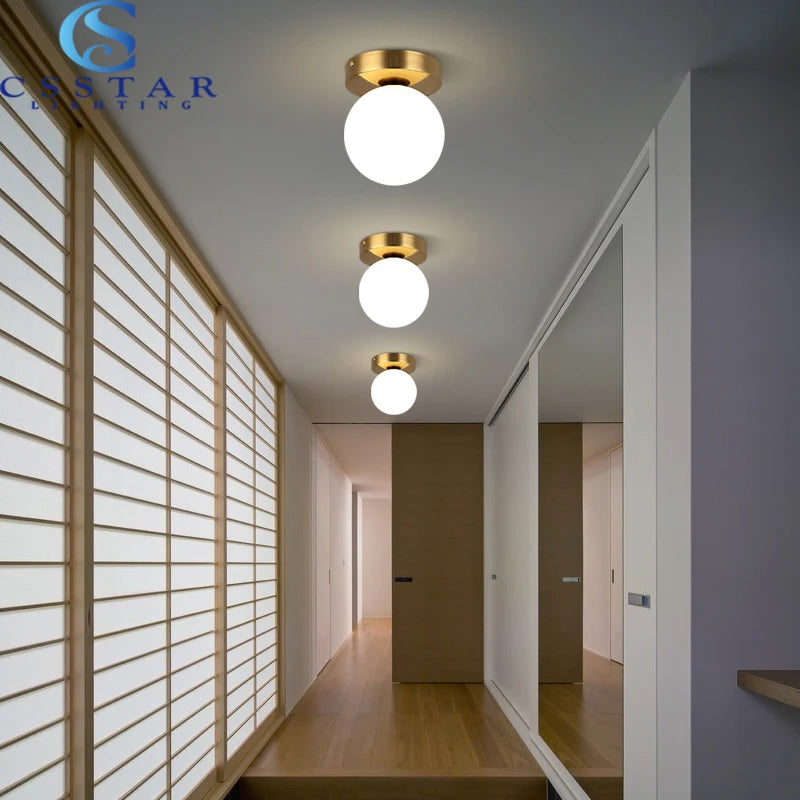 Nordique Simple moderne rond boule de verre plafonnier salon éclairage couloir plafonnier chambre lampe lumière LED - vue 3 sur 9