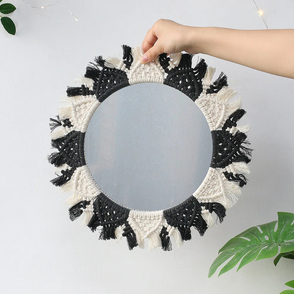 miroir mural en macramé style bohème pour décoration intérieure - vue 6 sur 13