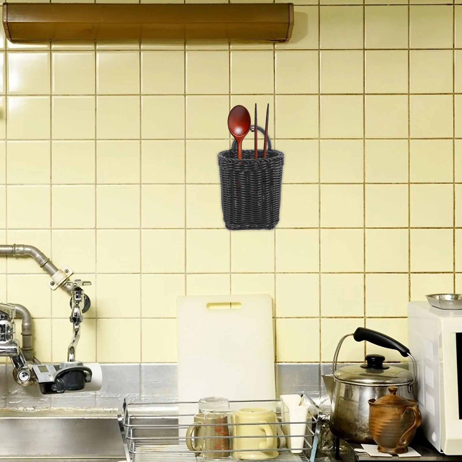 panier suspendu en osier pour décoration murale des fleurs - vue 7 sur 7