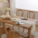 Chemin de table beige dentelle crochet vintage pompons