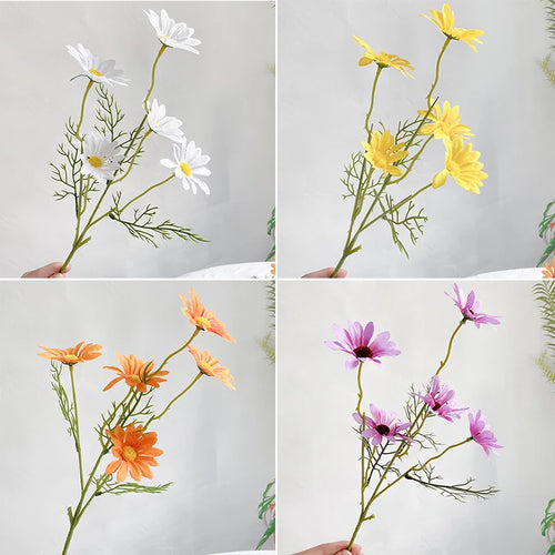 5 têtes de marguerites blanches fleurs artificielles pour décorations festives - vue 7 sur 11