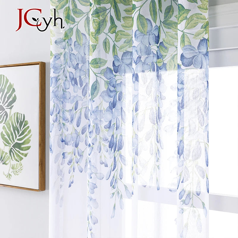Voilage tulle transparent motif floral moderne pour fenêtre - vue 3 sur 7