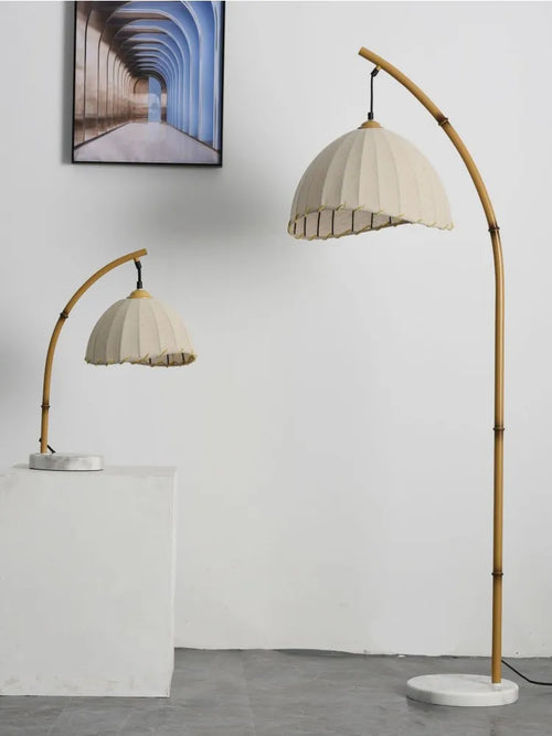 Lampadaire à abat-jours suspenduen toile nuances LED nordique bambou - vue 8 sur 8