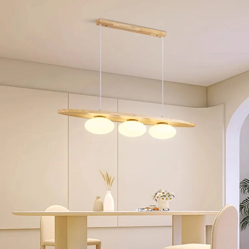lustre en bois massif avec suspension en verre artistique - vue 2 sur 8