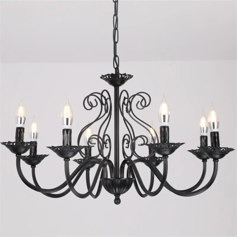 lustre rétro en fer forgé style campagnard américain pour décoration intérieure - vue 5 sur 12
