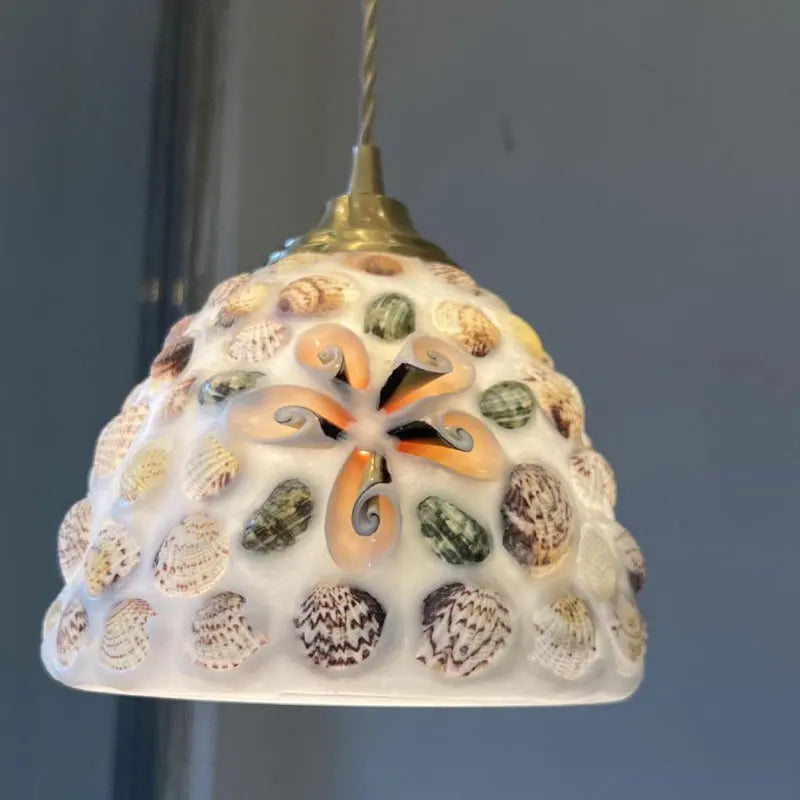 Suspension tiffany méditerranéen en verre coquille led - vue 5 sur 12