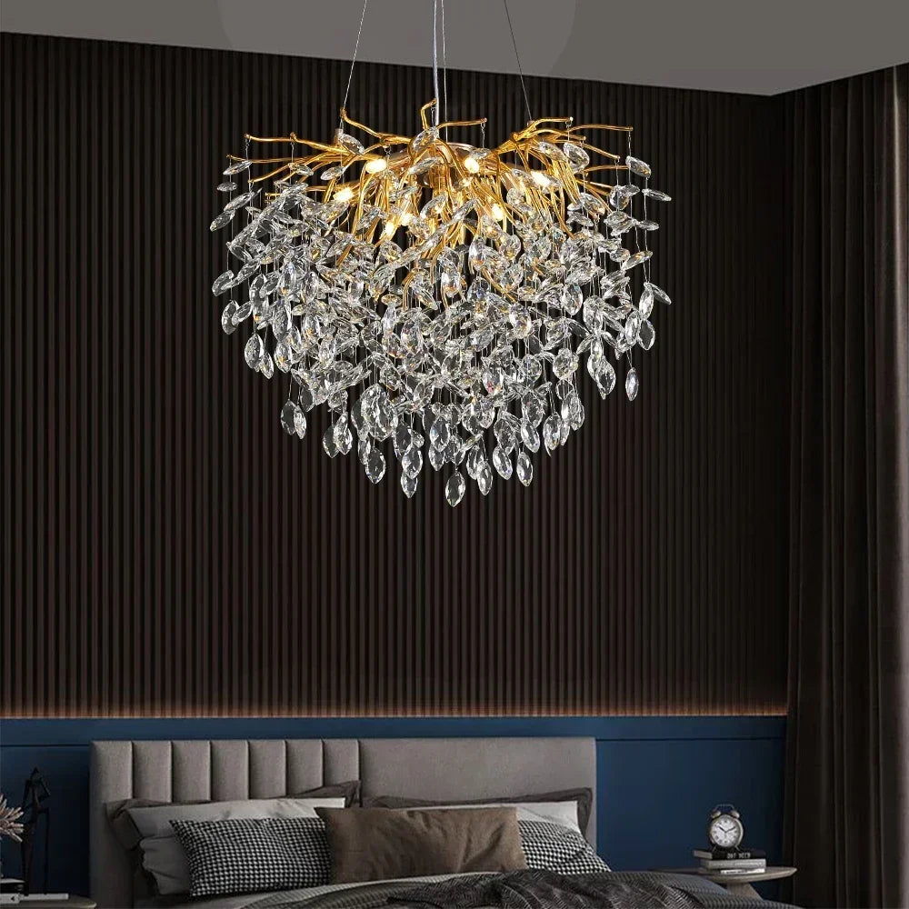 lustre en cristal doré design nordique à led décoratif - vue 3 sur 11
