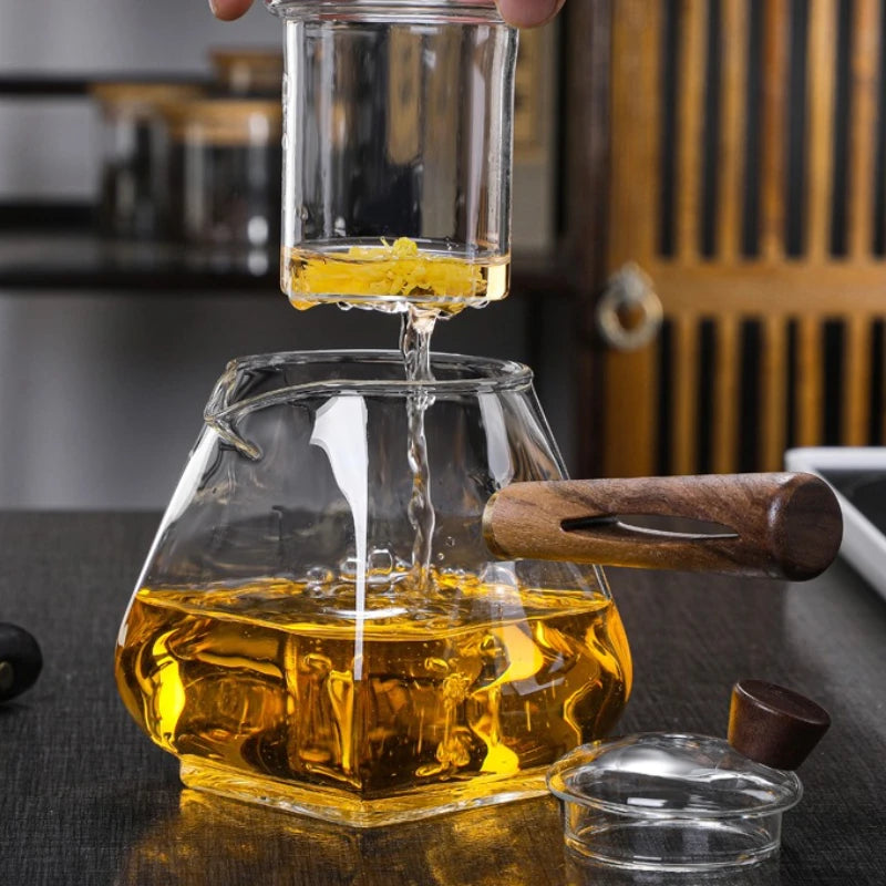 Théière verre borosilicate poignée bois résistante chaleur - vue 5 sur 7