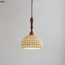 Suspension style japonais en céramique et bois de frêne vintage