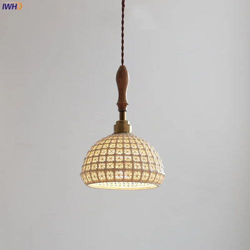Suspension style japonais en céramique et bois de frêne vintage - vue 2 sur 29