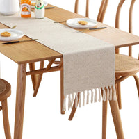 Chemin de table lin beige brodé style rustique