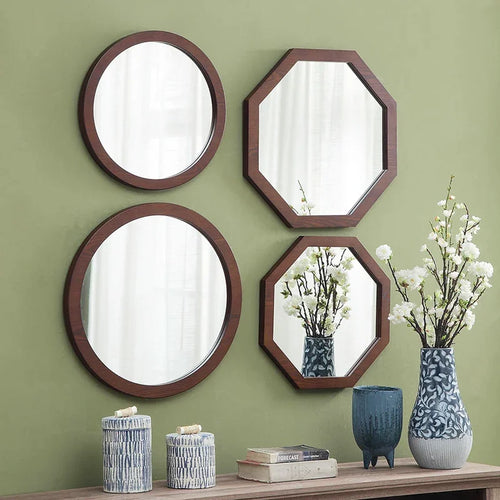 miroir vintage mural en bois de frêne pour salle de bain - vue 6 sur 7