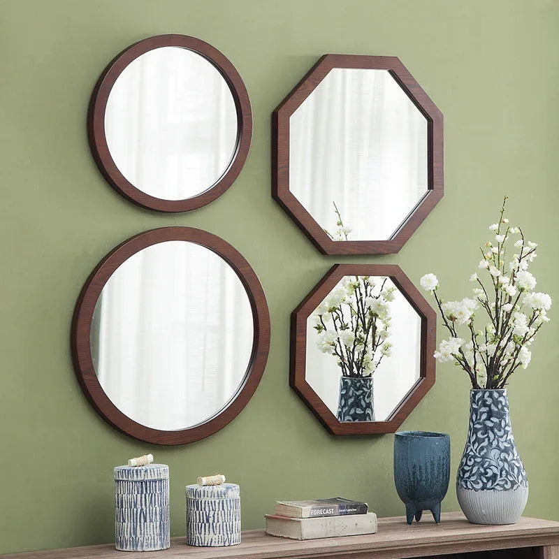 miroir vintage mural en bois de frêne pour salle de bain - vue 5 sur 7