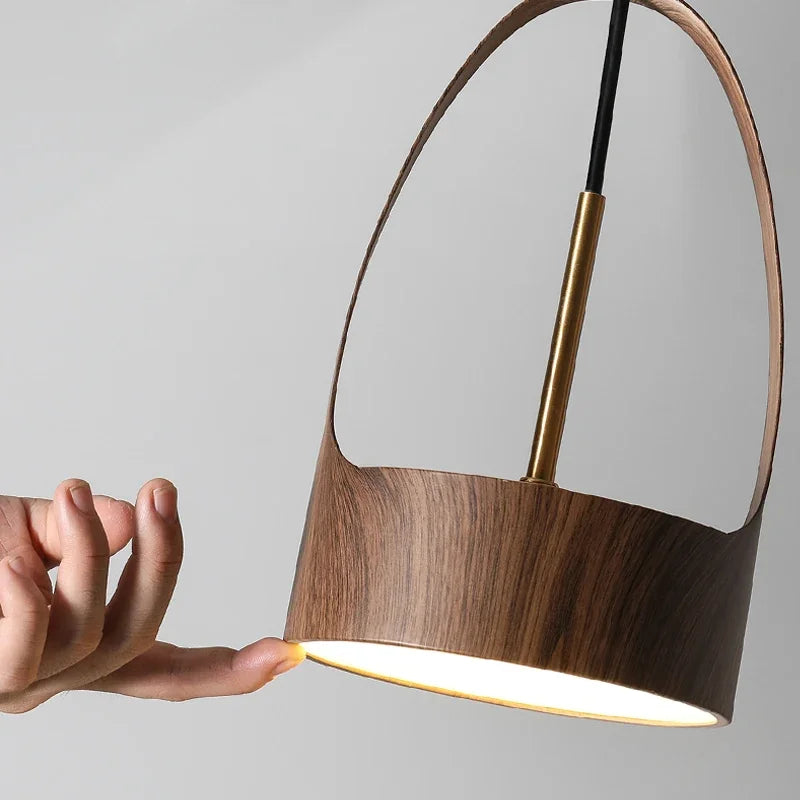 lustre moderne imitation grain de bois style nordique led suspension - vue 6 sur 8