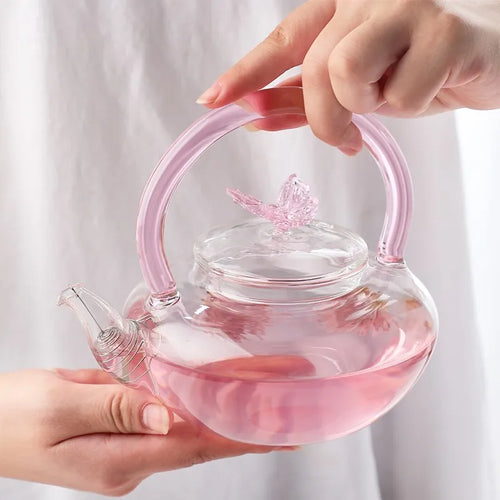 Théière verre borosilicate motif papillon haute température - vue 5 sur 7