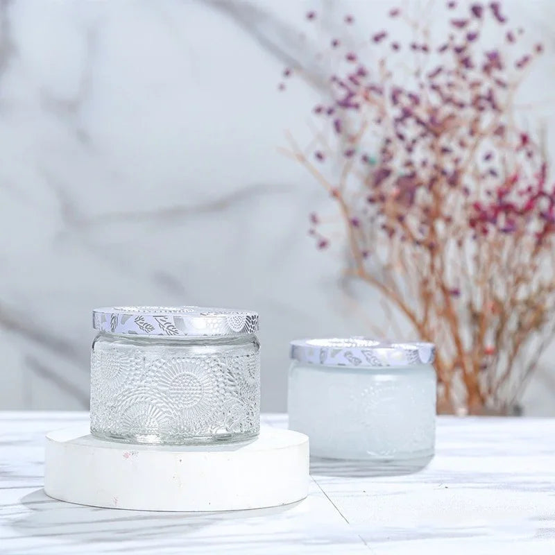 pot à bougie en relief en verre avec couvercle pour aromathérapie - vue 4 sur 13