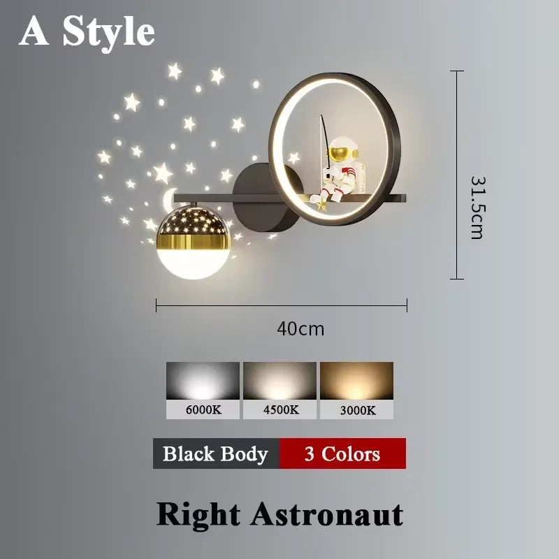 applique murale led créative lune astronaute décoration pour enfant - vue 8 sur 23