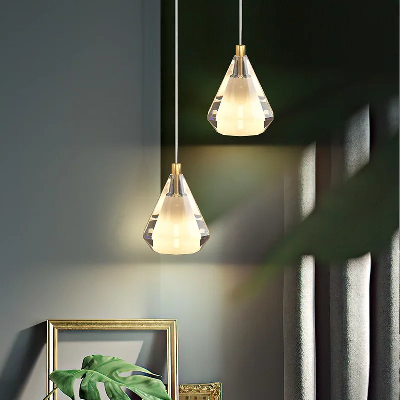 lustre en cristal diamant vintage en cuivre pour éclairage intérieur - vue 6 sur 8