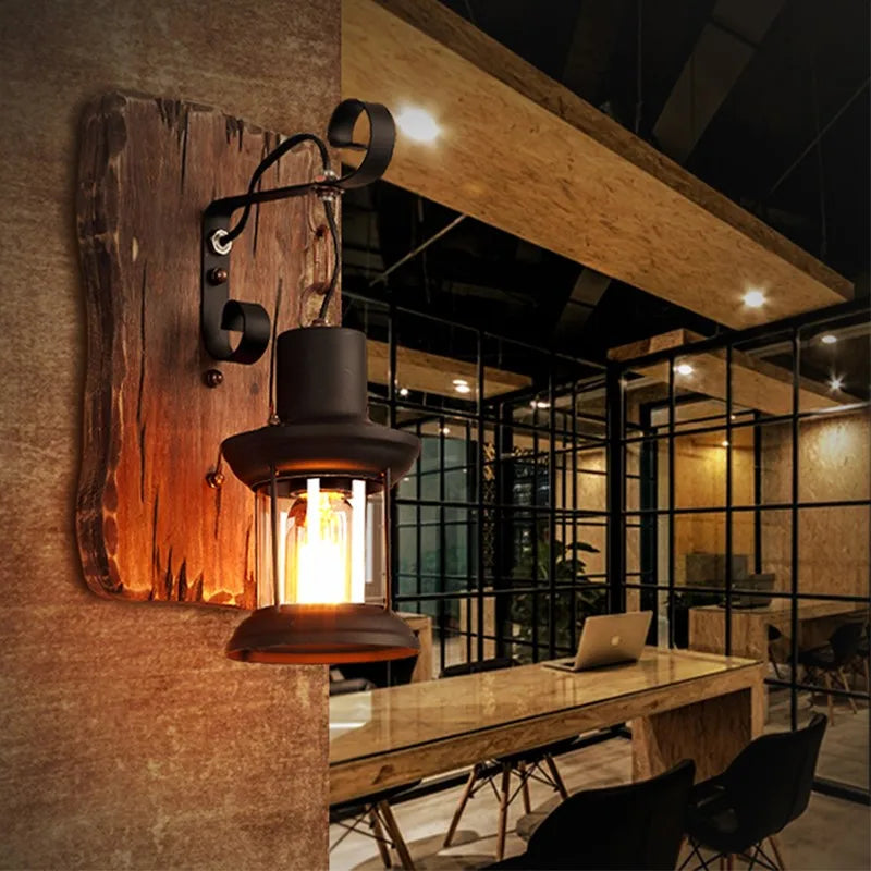 Applique murale LED industrielle rétro en bois - vue 6 sur 21