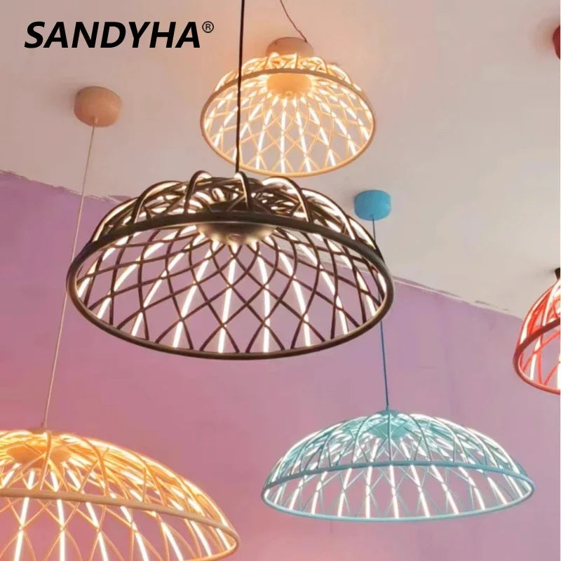suspension moderne en corde tressée avec lumière led décorative - vue 1 sur 9