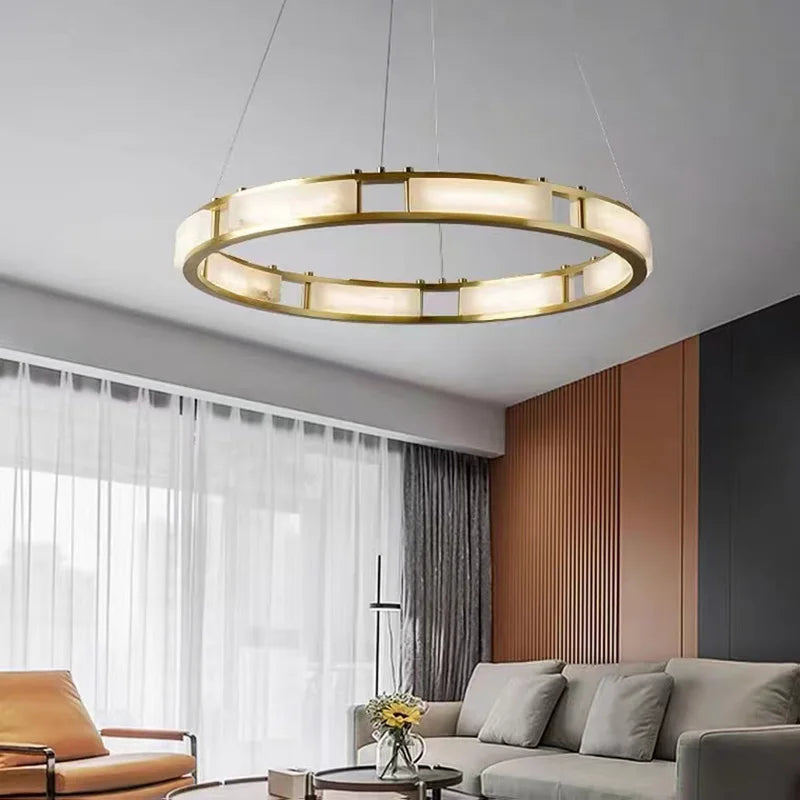 lustre rond en marbre led post-moderne à intensité réglable - vue 6 sur 10