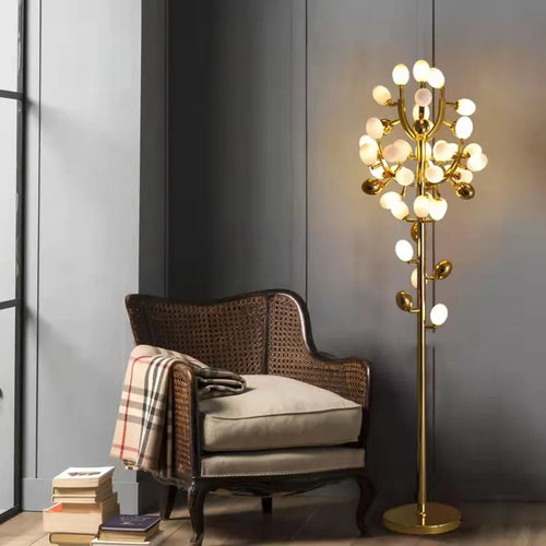 Nordic modern grape design LED floor lamp, gold G9 bulb, dining room, bedroom, sofa, white glass, home decoration floor lamp - vue 2 sur 7