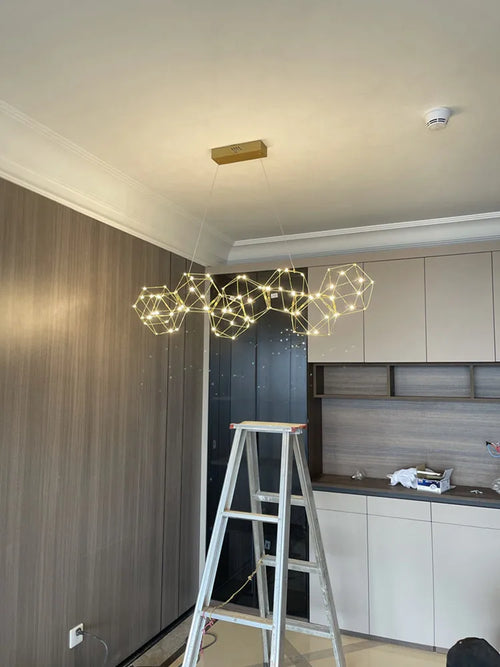 lustre luciole polygonal design nordique en acier inoxydable - vue 4 sur 22