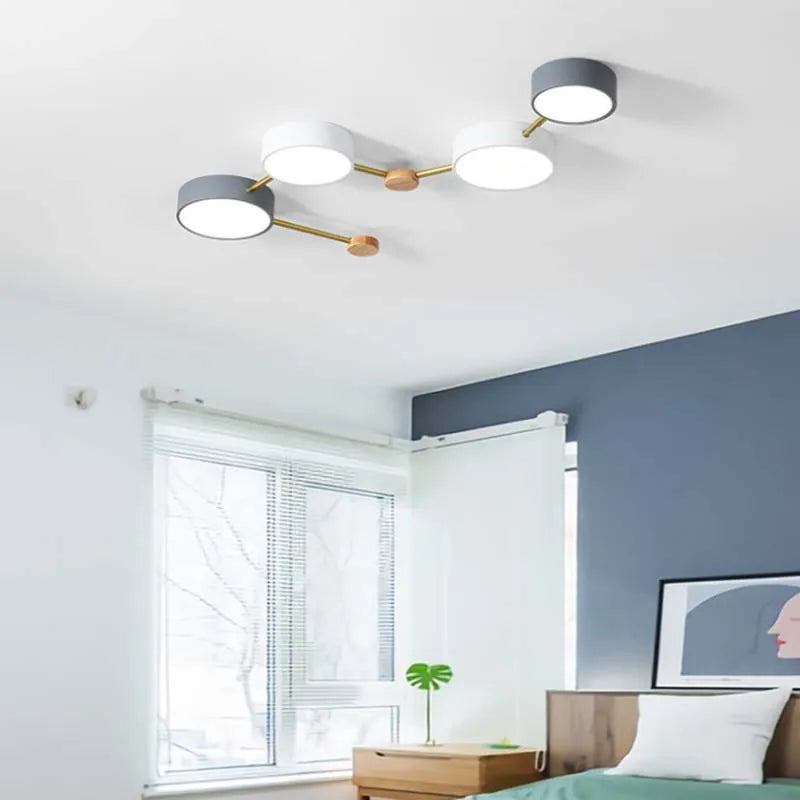 plafonnier nordique led bois macaron 3-8 têtes éclairage décoratif - vue 4 sur 10