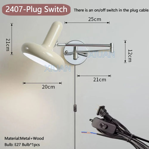 applique murale moderne bras pivotant led en tissu plissé métal - vue 14 sur 23