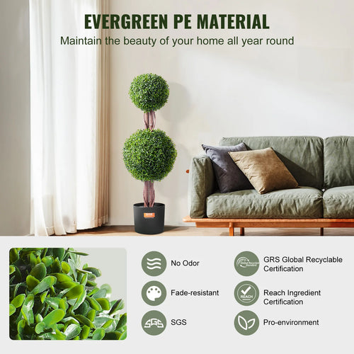 buis artificiel topiaire double boule avec feuillage et pot décoratif - vue 5 sur 6