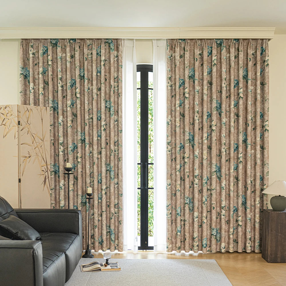 Rideau occultant motif floral style moderne chambre salon - vue 2 sur 9