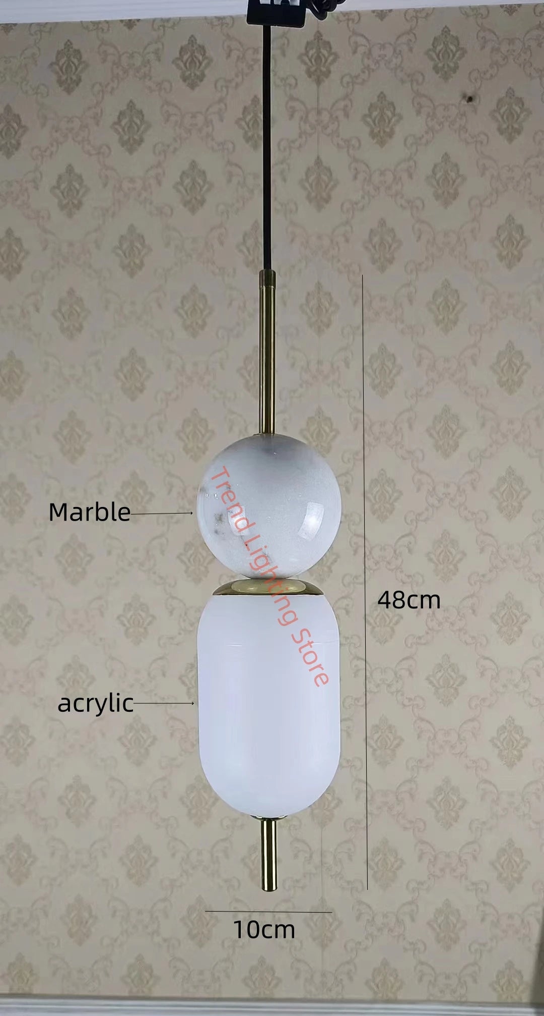 suspension LED en boule de marbre naturel acrylique réglable 	 style