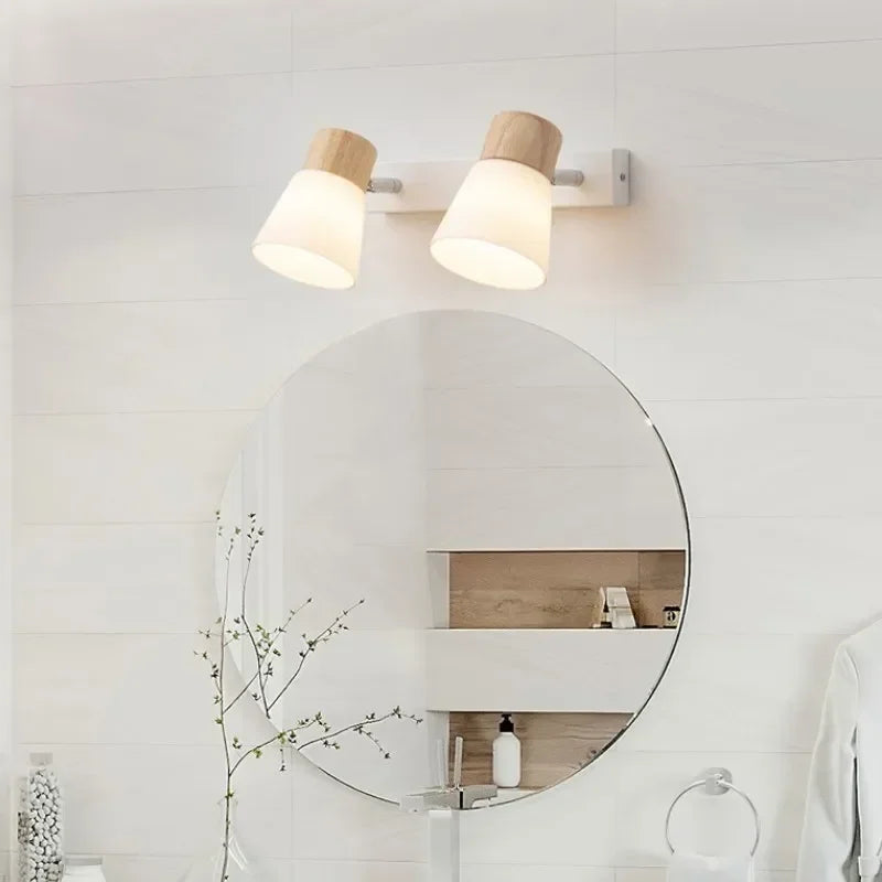 Applique murale nordique en bois LED Double tête lait blanc applique murale en verre pour chambre salon étude salle à manger décor à la maison luminaire - vue 4 sur 10