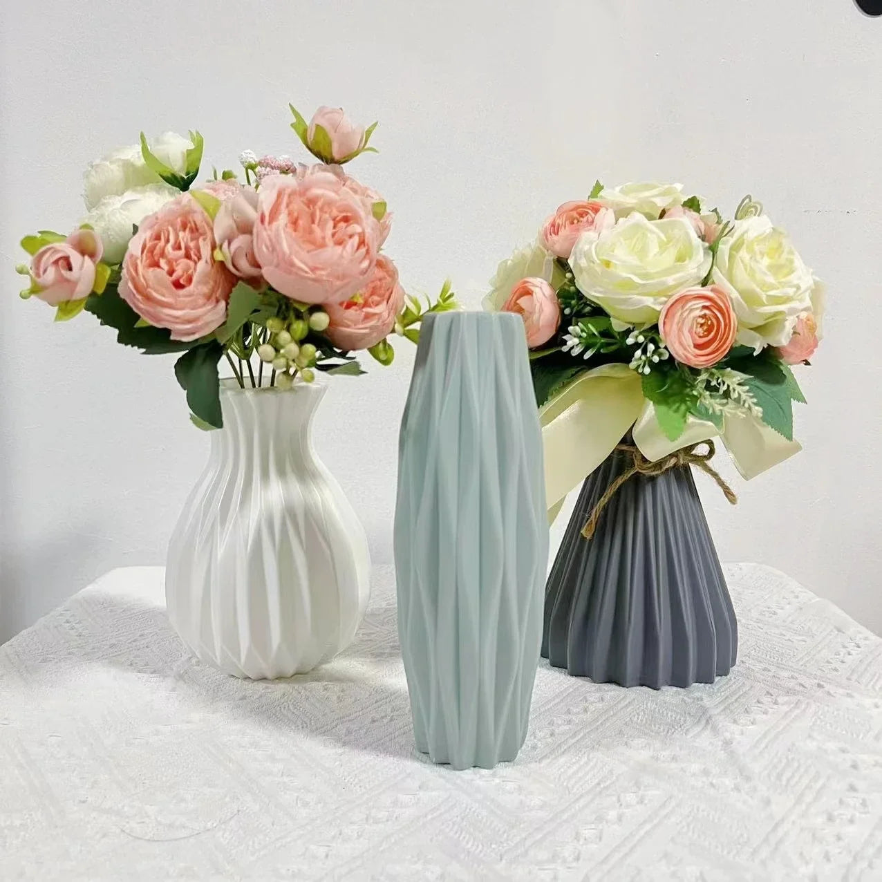 vase à fleurs en plastique style céramique décoration nordique pour maison - vue 4 sur 7