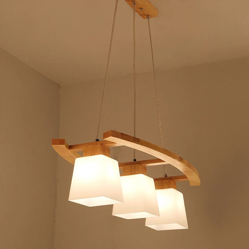 lustre en bois créatif suspendu trois têtes pour restaurant café - vue 3 sur 7