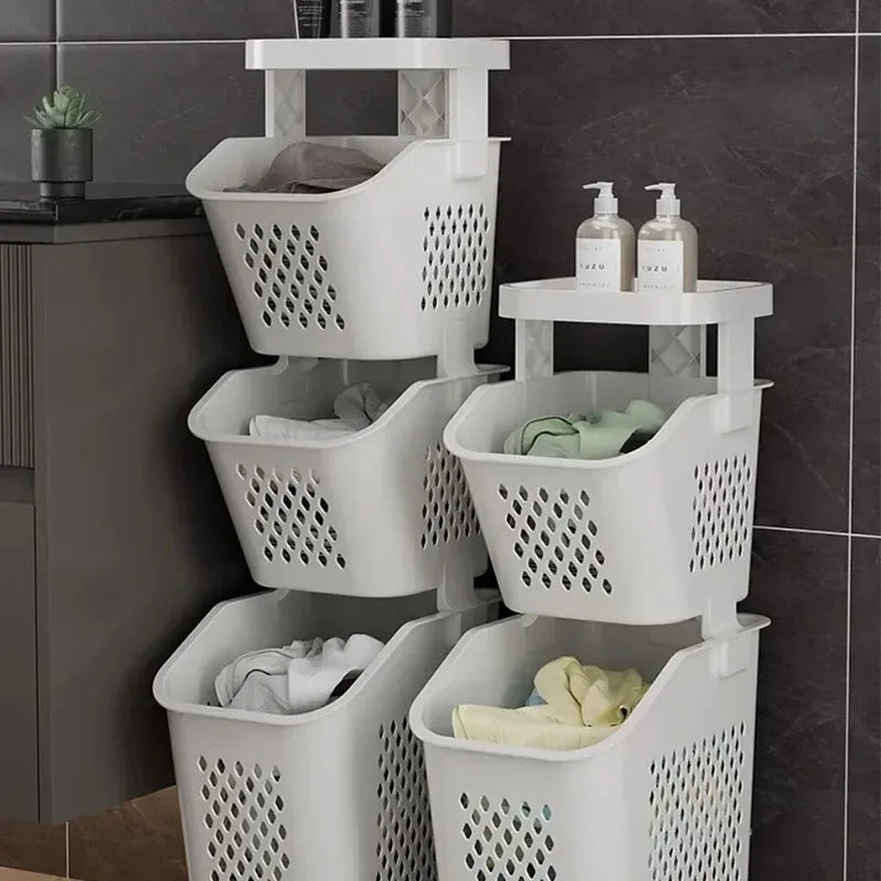panier de rangement pour linge sale avec roulettes pratiques - vue 4 sur 9