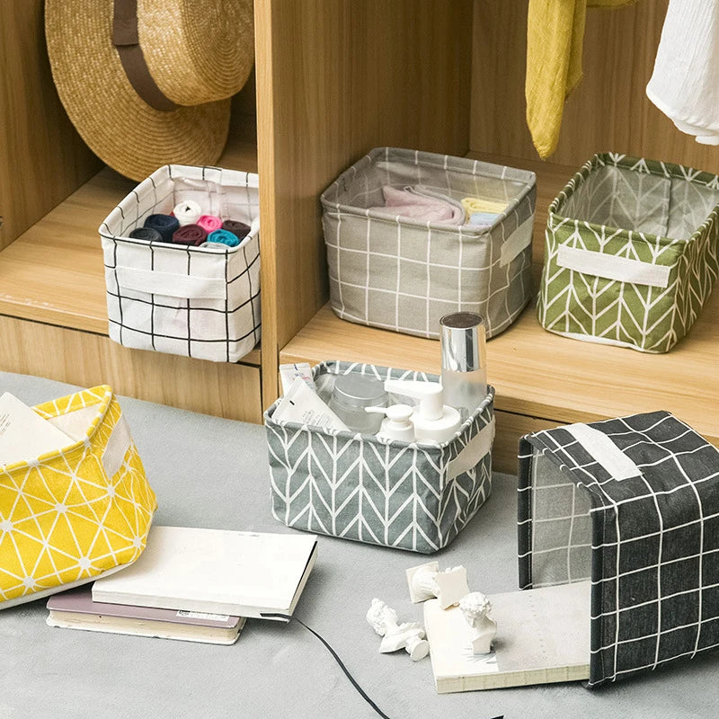 panier de rangement pliable en toile avec poignée coton et lin - vue 2 sur 22