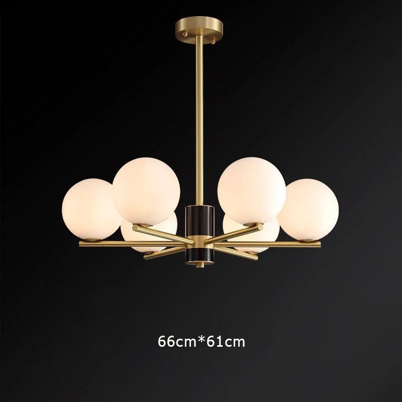 suspension nordique luxe en cuivre doré avec boules de verre blanches - vue 7 sur 12