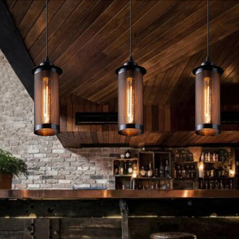 E27 Industrial Cage Ceiling Pendant Light,Wire Cage Loft Pendant Lamp Shade Small Hanging Lighting Fixture - vue 4 sur 6