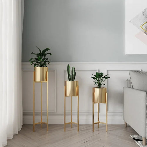 support de fleurs doré en fer pour décoration intérieure - vue 3 sur 9