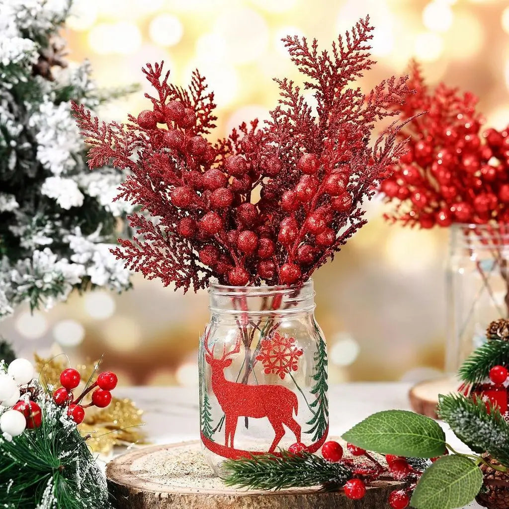 lot de 5 décorations de noël paillettes fleurs artificielles pour nouvel an 2025 - vue 4 sur 13
