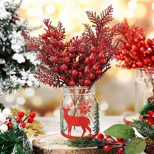 lot de 5 décorations de noël paillettes fleurs artificielles pour nouvel an 2025 - vue 4 sur 13
