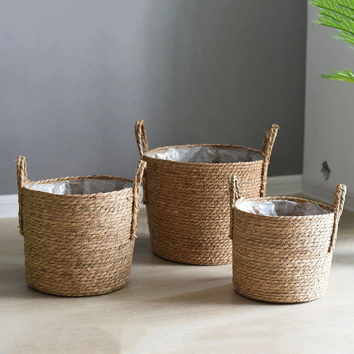panier de rangement en jonc de mer fait main pour plantes et fleurs - vue 2 sur 9