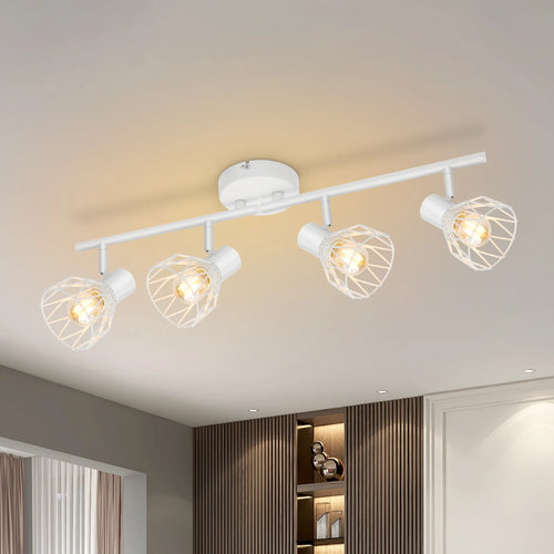Plafonnier LED 4 voies rotatif - Lumières noires/blanches - Luminaires de plafond - Cage métallique pour plafond E14 - Spot de plafond - vue 3 sur 8