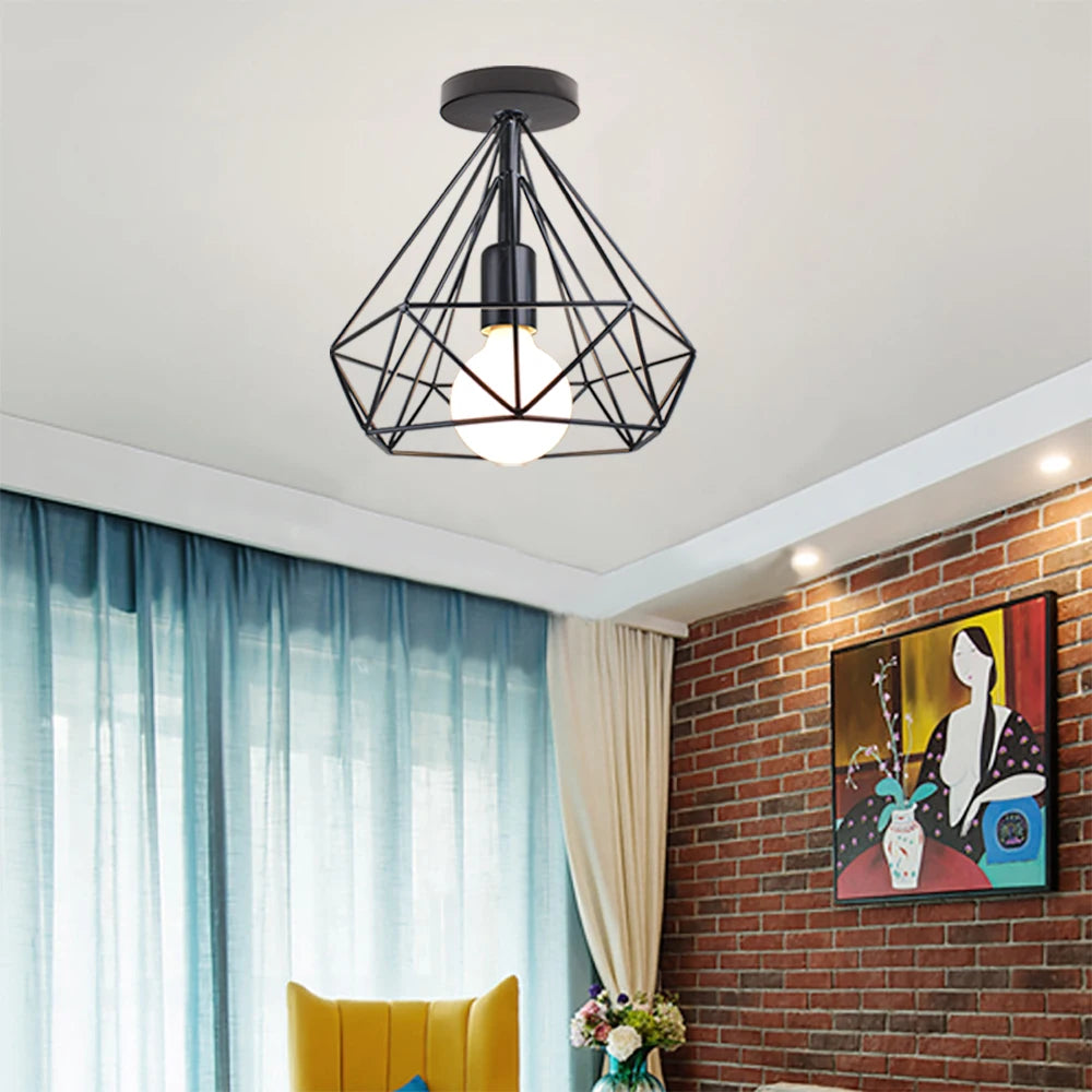 plafonnier industriel rétro led cage métal vintage luminaire - vue 5 sur 12