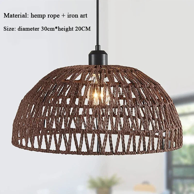Lustre en corde de chanvre de style japonais - vue 8 sur 9
