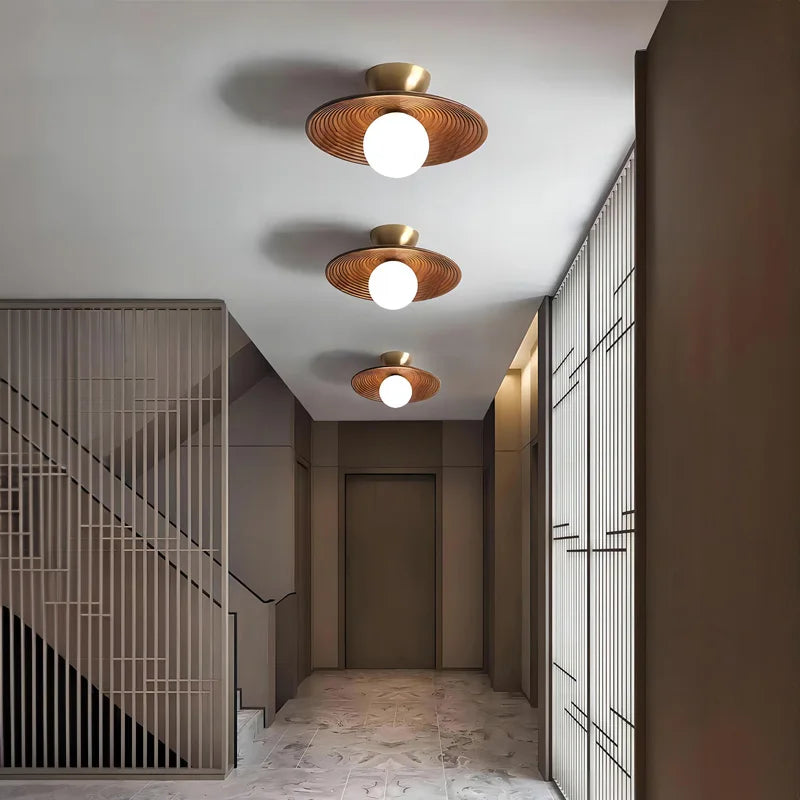 Walnut wood Brass lighting, Modern Minimalism Wabi-sabi Style, Ceiling light for Porch, Entrance, Corridor, Balcony - vue 2 sur 10